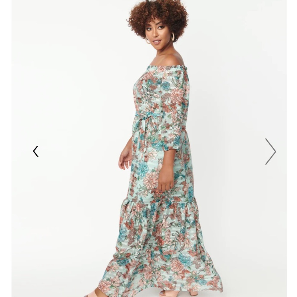 Unique Vintage NWT Mint & Coral Floral Print Sweet Escape Maxi Dress‎ - Picture 4 of 6